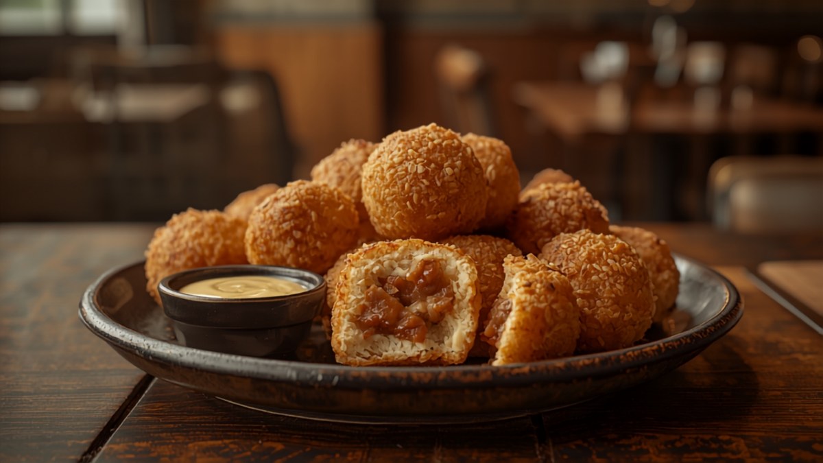 A plate of bitterballen with mustard