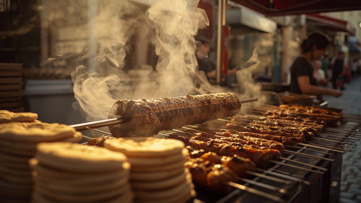 An Athens street of tavernas and grills near Monastiraki