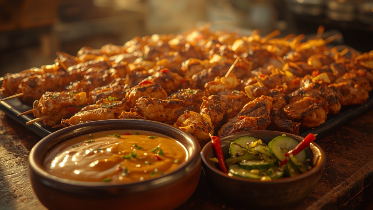 Grilled satay skewers with peanut sauce