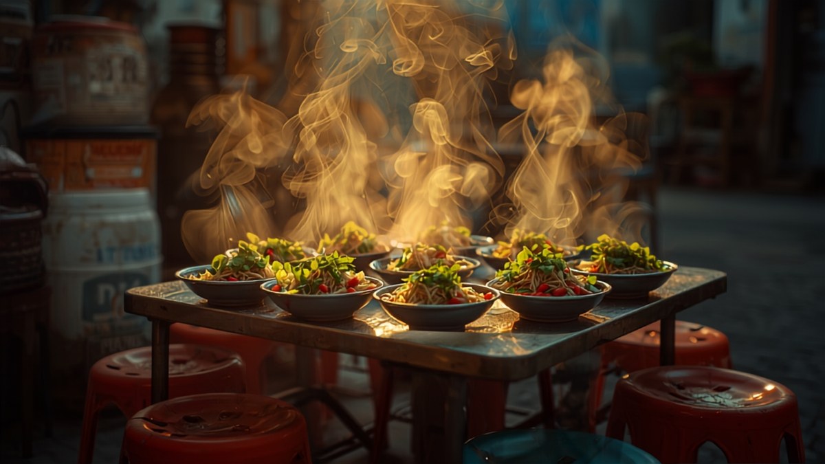 A Hanoi street-food scene in the Old Quarter