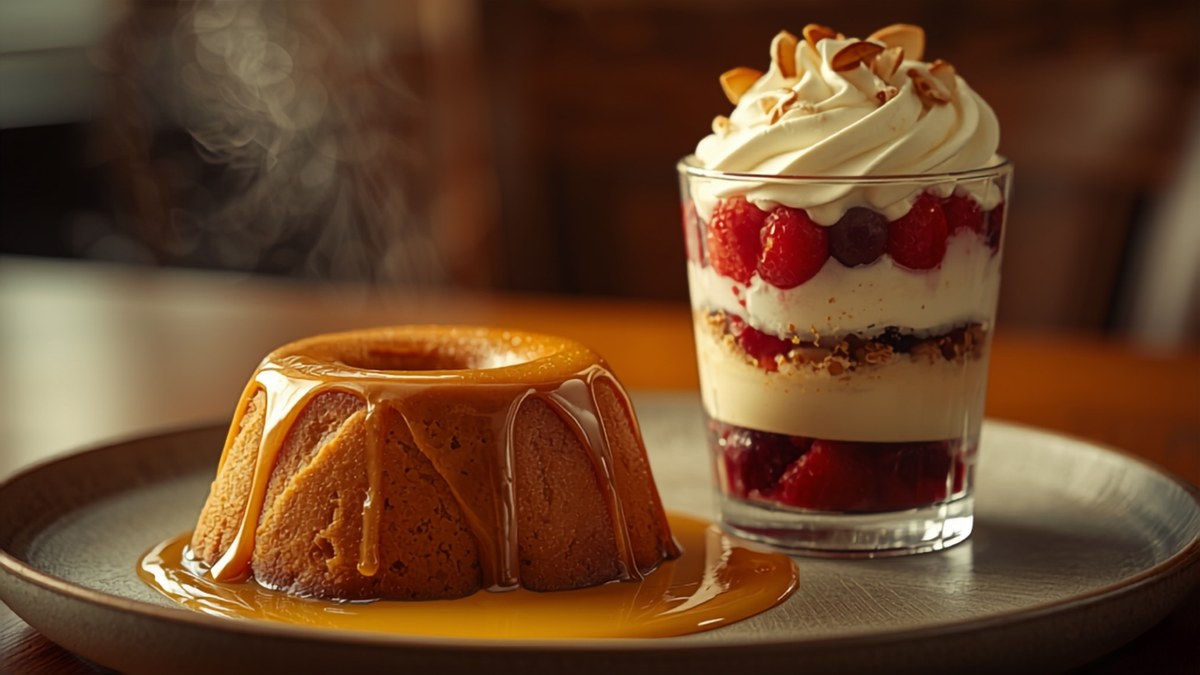 A spread of classic British puddings