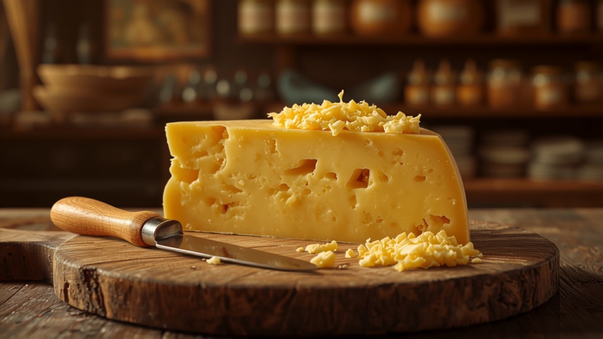 A wheel of Parmigiano-Reggiano being cut